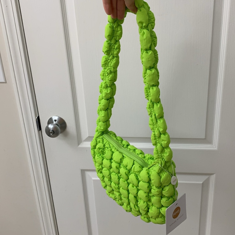 Neon Yellow / Green (Lime Green) Quilted Nylon Puff Bag - Picture 11 of 17